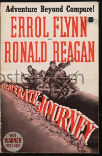 1j1726 DESPERATE JOURNEY pressbook 1942 Errol Flynn & Ronald Reagan crash-land in WWII Germany!