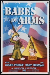 1k1087 BABES IN ARMS Kilian 1sh 1988 Roger Rabbit & Baby Herman in Army uniform with rifles!