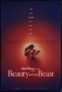 1k1098 BEAUTY & THE BEAST DS 1sh 1991 Disney cartoon classic, romantic dancing art by John Alvin!