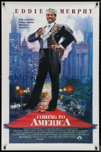 1k1129 COMING TO AMERICA 1sh 1988 great artwork of African Prince Eddie Murphy by Drew Struzan!