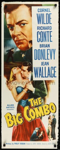 1k0963 BIG COMBO insert 1955 art of Cornel Wilde & sexy Jean Wallace, classic film noir!