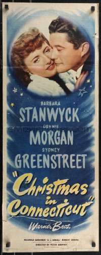 1k0975 CHRISTMAS IN CONNECTICUT insert 1945 best romantic c/u of Barbara Stanwyck & Dennis Morgan!