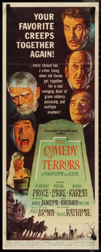 1k0979 COMEDY OF TERRORS insert 1964 Karloff, Peter Lorre, Vincent Price, Joe E. Brown, Tourneur!