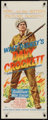 1k0981 DAVY CROCKETT KING OF THE WILD FRONTIER insert 1955 Disney, classic art of Fess Parker