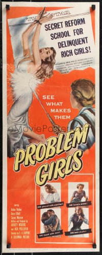 1k1035 PROBLEM GIRLS insert 1953 classic artwork of tied up scantily clad bad rich girl hosed down!