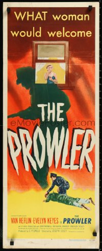 1k1036 PROWLER insert 1951 Joseph Losey, art of sexy Evelyn Keyes in window + killer's shadow!