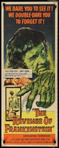 1k1039 REVENGE OF FRANKENSTEIN insert 1958 great art of Peter Cushing in the greatest horrorama!