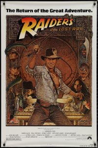 1k1373 RAIDERS OF THE LOST ARK 1sh R1982 great Richard Amsel art of adventurer Harrison Ford!