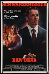 1k1375 RAW DEAL 1sh 1986 artwork of Arnold Schwarzenegger with gun & in suit by John Alvin!