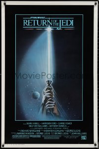 1k1387 RETURN OF THE JEDI 1sh 1983 George Lucas, art of hands holding lightsaber by Reamer!