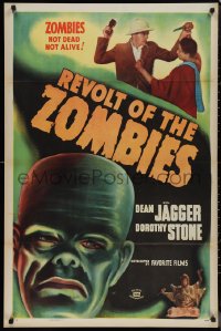 1k1392 REVOLT OF THE ZOMBIES 1sh R1947 cool artwork, they're not dead and they're not alive!