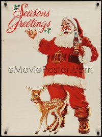 1k0144 COCA-COLA 23x31 advertising poster 1980s art of Santa Claus and reindeer by Haddon Sundblom!