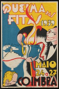 1k0209 QUEIMA DAS FITAS 9x13 Portuguese special poster 1939 art of ribbon burning ceremony, rare!