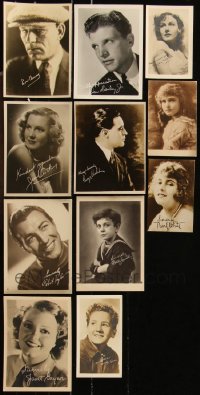 1m0582 LOT OF 11 FAN PHOTOS WITH PRINTED SIGNATURES 1940s-1950s Lon Chaney, Jean Arthur & more!