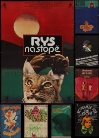 1m0923 LOT OF 13 FORMERLY FOLDED EASTERN EUROPEAN POSTERS 1970s-1980s a variety of cool images!