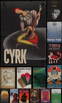 1m0925 LOT OF 14 FORMERLY FOLDED EASTERN EUROPEAN POSTERS 1960s-1980s a variety of cool artwork!