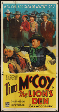 1p0807 LION'S DEN 3sh 1936 art of cowboy Tim McCoy punching guy, 45 calibre saga of adventure, rare!