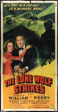 1p0808 LONE WOLF STRIKES 3sh 1940 Warren William is TNT in a top hat or in a woman's arms, rare!