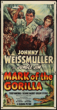 1p0810 MARK OF THE GORILLA 3sh 1951 Cravath art of Johnny Weissmuller as Jungle Jim attacking, rare!