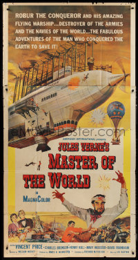 1p0812 MASTER OF THE WORLD 3sh 1961 Jules Verne, Vincent Price, cool art of enormous flying machine!