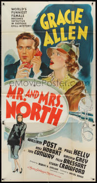 1p0816 MR. & MRS. NORTH 3sh 1942 art of detective Gracie Allen & huge magnifying glass, ultra rare!