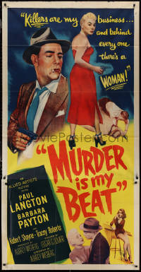 1p0817 MURDER IS MY BEAT 3sh 1955 Edgar Ulmer film noir, Barbara Payton is behind the killings!