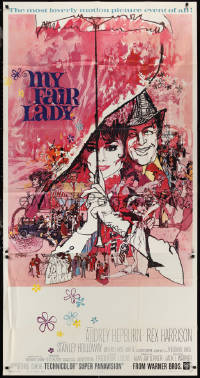 1p0818 MY FAIR LADY 3sh 1964 classic art of Audrey Hepburn & Rex Harrison by Bob Peak!