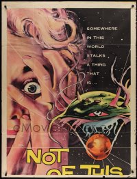 1p0822 NOT OF THIS EARTH INCOMPLETE 3sh 1957 classic close up art of screaming girl & alien monster!