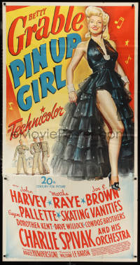 1p0824 PIN UP GIRL 3sh 1944 different full-length stone litho of sexy Betty Grable showing her leg!