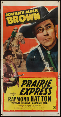 1p0827 PRAIRIE EXPRESS 3sh 1947 cowboy Johnny Mack Brown with gun & on horseback, Raymond Hatton