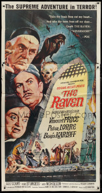 1p0831 RAVEN 3sh 1963 art of Boris Karloff, Vincent Price & Peter Lorre by Reynold Brown, rare!