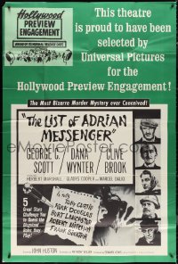 1p0674 LIST OF ADRIAN MESSENGER 40x60 1963 John Huston directs 5 heavily disguised stars, rare!