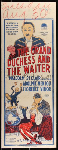 1p0062 GRAND DUCHESS & THE WAITER long Aust daybill 1926 romantic Adolphe Menjou & cast, ultra rare!