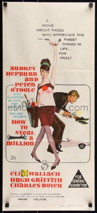 1p1397 HOW TO STEAL A MILLION Aust daybill 1966 art of sexy Audrey Hepburn & Peter O'Toole!