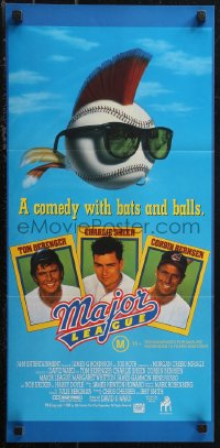 1p1405 MAJOR LEAGUE Aust daybill 1989 Charlie Sheen, Tom Berenger, wacky art of baseball with mohawk!