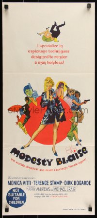 1p1407 MODESTY BLAISE Aust daybill 1966 Bob Peak art of sexiest female secret agent Monica Vitti!