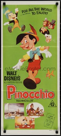 1p1416 PINOCCHIO Aust daybill R1970s Walt Disney's classic cartoon wooden boy, different!