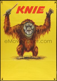 1p0230 KNIE 36x50 Swiss circus poster 1960s great Teddy Brunner art of hairy orangutan, ultra rare!