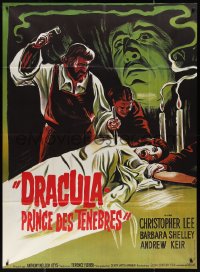 1p0297 DRACULA PRINCE OF DARKNESS French 1p R1970s art of vampire Christopher Lee + man driving stake!