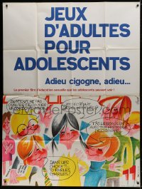 1p0306 GOODBYE STORK GOODBYE HEAVILY TRIMMED French 1p 1973 Clement Hurel art of happy children!