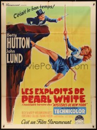 1p0325 PERILS OF PAULINE French 1p 1948 different Grinsson art of Hutton on rope, ultra rare!