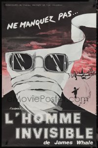 1p0274 INVISIBLE MAN French 31x46 R1980s James Whale, H.G. Wells, art of Claude Rains by Gaborit!