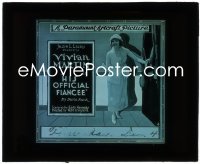 1p1730 HIS OFFICIAL FIANCEE glass slide 1919 full-length happy Vivian Martin leaning against wall!