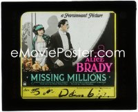 1p1738 MISSING MILLIONS glass slide 1922 David Powell as Boston Blackie & pretty Alice Brady!