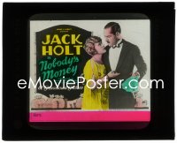 1p1752 NOBODY'S MONEY glass slide 1923 Jack Holt in tuxedo with Wanda Hawley, art of money bags!