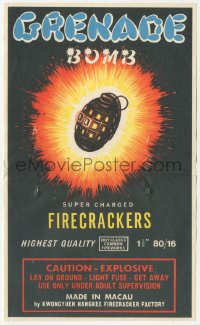 1p1802 GRENADE BOMB 6x10 crate label 1970s cool art of supercharged grenade exploding!