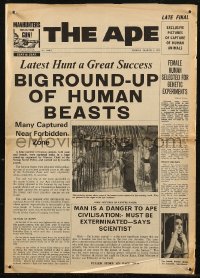 1p0908 PLANET OF THE APES herald 1968 cool newspaper headline, Big Round-Up of Human Beasts!