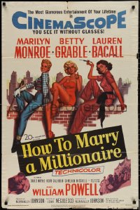 1p1534 HOW TO MARRY A MILLIONAIRE 1sh 1953 sexy Marilyn Monroe, Betty Grable & Lauren Bacall!