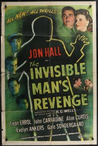 1p1543 INVISIBLE MAN'S REVENGE 1sh 1944 Jon Hall, H.G. Wells, cool special effects sci-fi artwork!