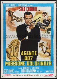1p0353 GOLDFINGER Italian 1p R1980s art of Sean Connery as James Bond + sexy golden Shirley Eaton!